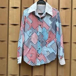 Vintage 70s patchwork top shirt vintage large women’s